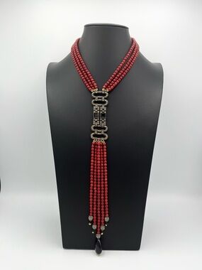 Mint Heidi Daus Retired Art Deco Red Statement Necklace with Swarovski Crystals